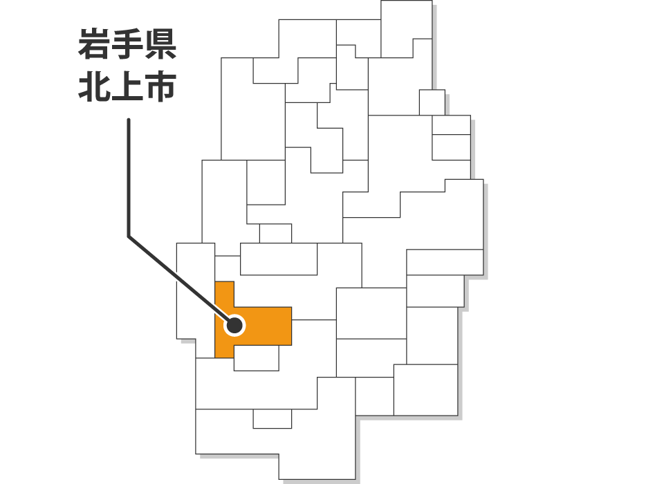 北上市の場所を示した岩手県の地図